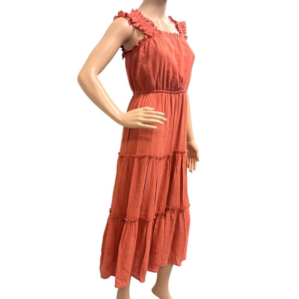 JUNE & HUDSON Midi Tiered Skirt Dress Terracotta Color Ruffle Straps Sz M - Picture 4 of 8